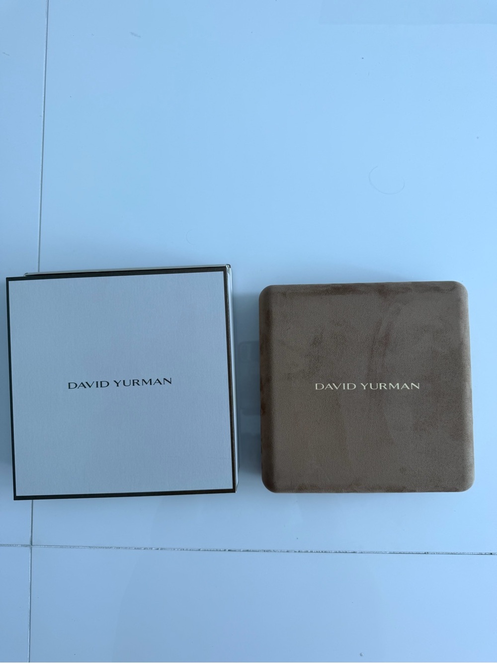 David Yurman White Outer Box with Taupe Suede Inner Box